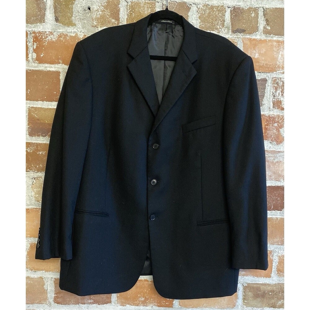 Axcess Claiborne 3 Button 100% Wool‎ Black Blazer Suit Jacket Tuxedo 48 R
